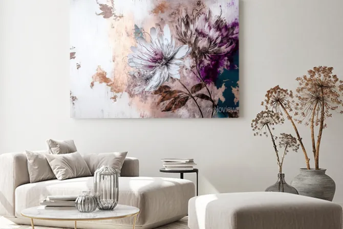 Obraz: Abstrakcyjne kwiaty na betonowym tle