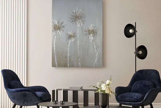 Obraz: Abstrakcyjne srebrne kwiaty 3d w stylu glamour elegancki motyw