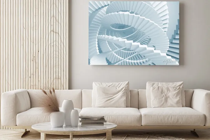 Obraz: Abstrakcyjne tło z jasnoniebieskim labirynt schodów spiralnych