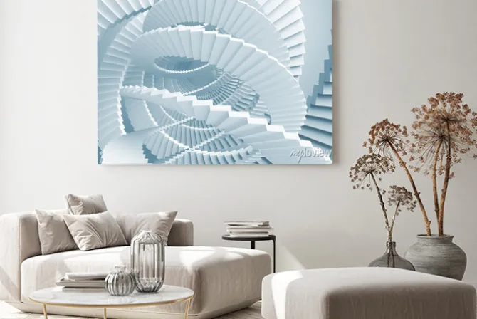 Obraz: Abstrakcyjne tło z jasnoniebieskim labirynt schodów spiralnych