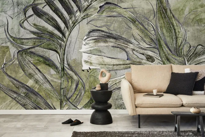 Obraz: Abstrakcyjne tropikalne liście na betonie