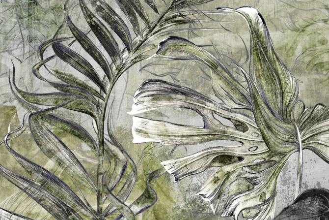 Obraz: Abstrakcyjne tropikalne liście na betonie