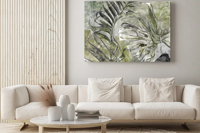 Obraz: Abstrakcyjne tropikalne liście na betonie