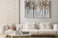 Obraz: Abstrakcyjne złote drzewa w jesiennym lesie