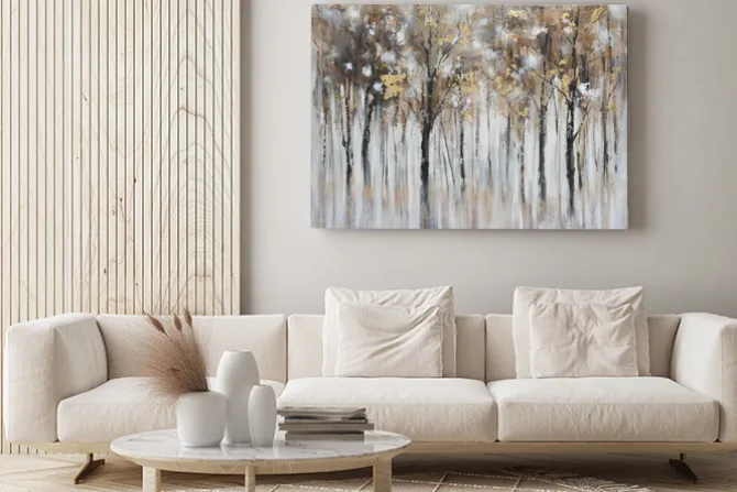 Obraz: Abstrakcyjne złote drzewa w jesiennym lesie
