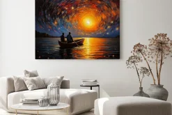 Obraz: Abstrakcyjny krajobraz gwieździsta noc nad jeziorem