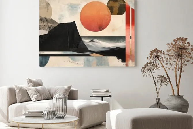 Obraz: Abstrakcyjny krajobraz zachód słońca i góry