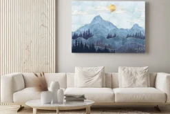 Obraz: Abstrakcyjny krajobraz sylwetki gór z drzewami