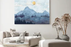 Obraz: Abstrakcyjny krajobraz sylwetki gór z drzewami