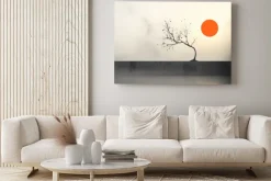 Obraz: Abstrakcyjny krajobraz zachód słońca i drzewo
