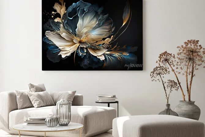 Obraz: Abstrakcyjny kwiat na ciemnym tle