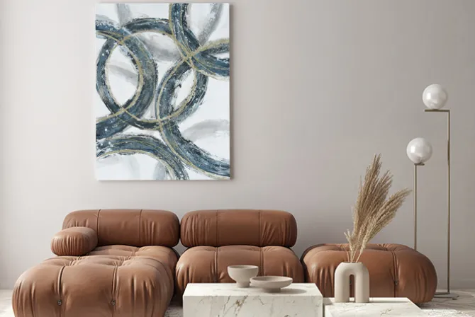 Obraz: Abstrakcyjny motyw z okręgami i złotymi zdobieniami