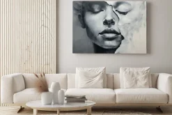 Obraz: Abstrakcyjny portret w szarości twarz kobiety