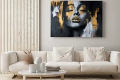 Obraz: Abstrakcyjny portret kobiety ze złotem na ustach