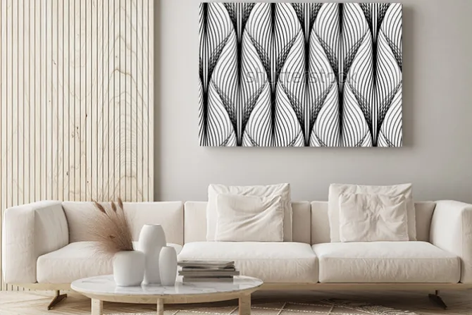 Obraz: Abstrakcyjny wzór geometryczny z falistymi liniami. połączone