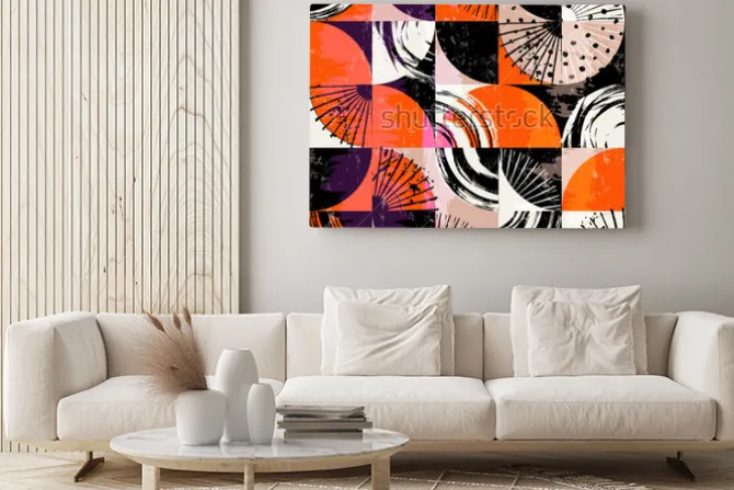 Obraz: Abstrakcyjny wzór tła, okręgi, kropki, kwadraty, obrysy i plamy