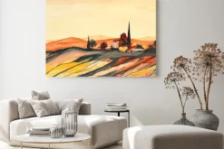 Obraz: Acrylfarben gemälde einer stark farbigen bunten toskana landschaft