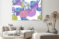 Obraz: Ładny jednorożec konia. bajkowe dzieci słodki sen. tęczowy wzór