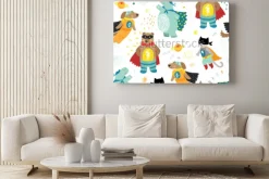 Obraz: Ładny ręcznie dzieci superbohatera wzór z psem, kot, niedźwiedź