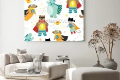 Obraz: Ładny ręcznie dzieci superbohatera wzór z psem, kot, niedźwiedź