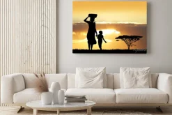 Obraz: Afrykańska kobieta i syn o zachodzie słońca