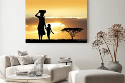 Obraz: Afrykańska kobieta i syn o zachodzie słońca