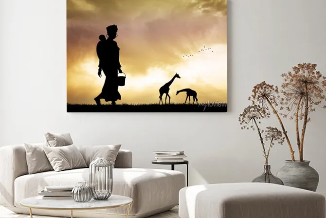 Obraz: Afrykańska kobieta i syn o zachodzie słońca