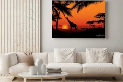 Obraz: Afrykański krajobraz z żyrafa zwierząt sylwetki. savanna charakter