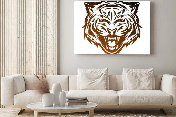 Obraz: Agresywne tygrysa twarz. linia stylu sztuki.