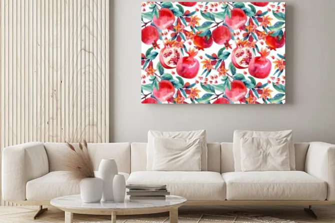 Obraz: Akwarela granatu kwitną gałęzie i owoce bez szwu wzór