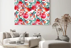 Obraz: Akwarela granatu kwitną gałęzie i owoce bez szwu wzór