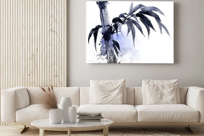 Obraz: Akwarela i atrament ilustracja bambusa z kolorami watersplashes.