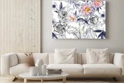 Obraz: Akwarela i atrament doodle kwiaty, liście, wzór chwastów. ręcznie