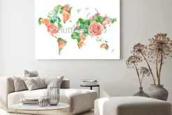 Obraz: Akwarela ilustracja mapa świata w kwiaty. szablon do projektów