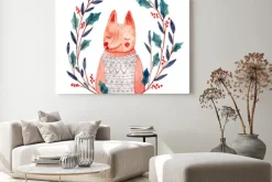 Obraz: Akwarela ilustracja z pies i boże narodzenie wieniec. 2018 nowy