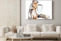 Obraz: Akwarela ilustracji wiewiórka z filiżankę kawy, samodzielnie