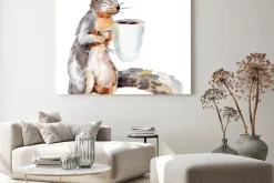Obraz: Akwarela ilustracji wiewiórka z filiżankę kawy, samodzielnie