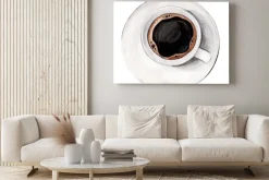 Obraz: Akwarela ilustrował gorącą kawę w białej porcelany filiżance