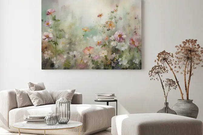 Obraz: Akwarela łąki z kwiatami vintage