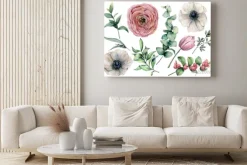 Obraz: Akwarela kwiat zestaw z liści eukaliptusa. ręcznie malowane anemon,