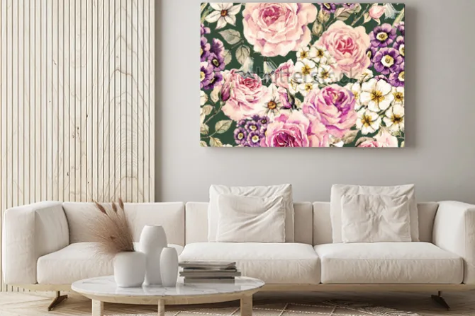 Obraz: Akwarela kwiatowy wzór z róży, pierwiosnka, dzwonek. kwiatowy