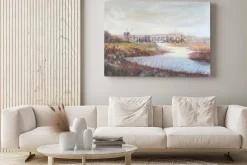 Obraz: Akwarela malarstwo krajobraz. rzeka i stary wiatrak. akwarela