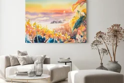 Obraz: Akwarela malowane ilustrację styrii toskanii winnica o zachodzie