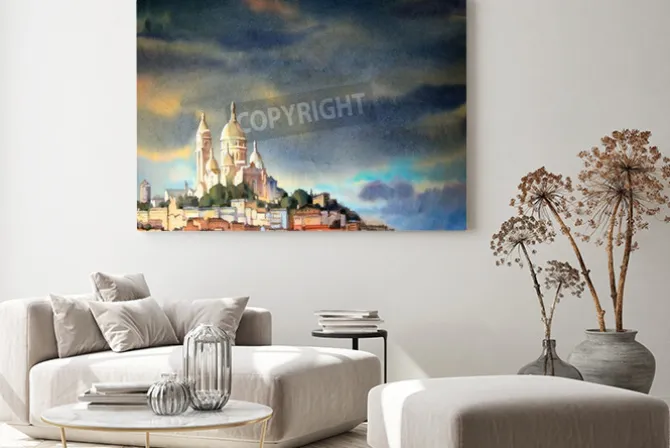 Obraz: Akwarela na montmartre w paryżu, we francji miasta.