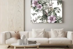 Obraz: Akwarela obraz liść i kwiaty, bezszwowy wzór na białym tle