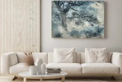 Obraz: Akwarela piękny krajobraz wsi wokół cummock wody jesienią w mglisty