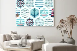 Obraz: Akwarela przygoda bez szwu deseń w patchwork morskich stylu.