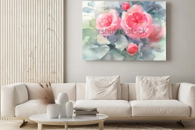 Obraz: Akwarela róż kwiaty kwiatowy tło tekstura ręcznie malowane ilustracji