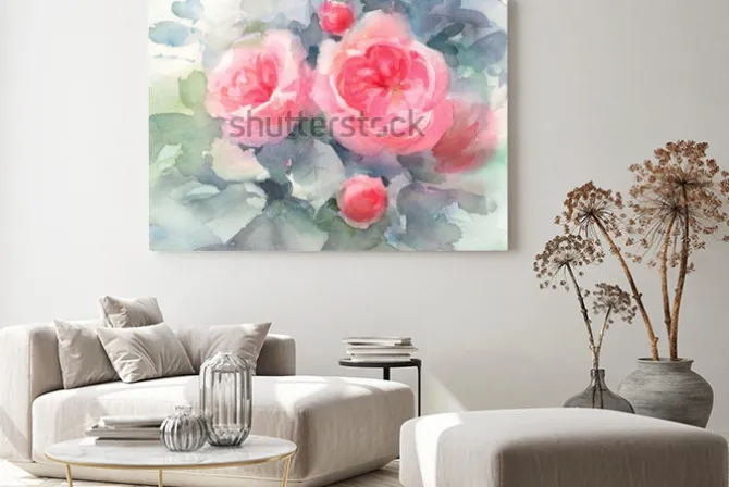 Obraz: Akwarela róż kwiaty kwiatowy tło tekstura ręcznie malowane ilustracji