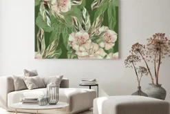 Obraz: Akwarela tropikalny wzór na ciemnozielonym tle. rękodzieło pasuje